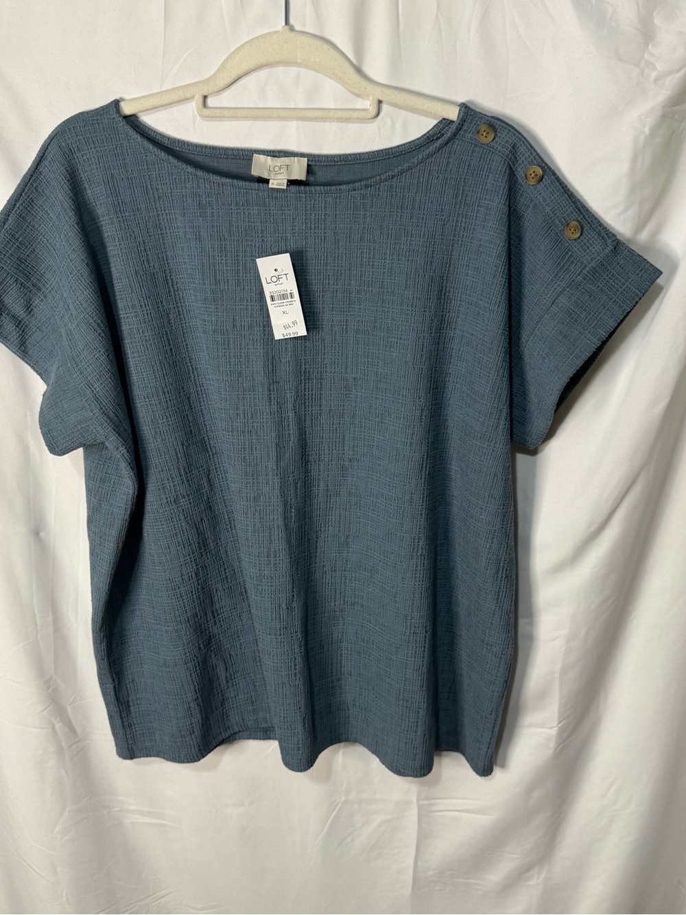 LOFT Slate Blue Short Sleeve Button-Shoulder Top